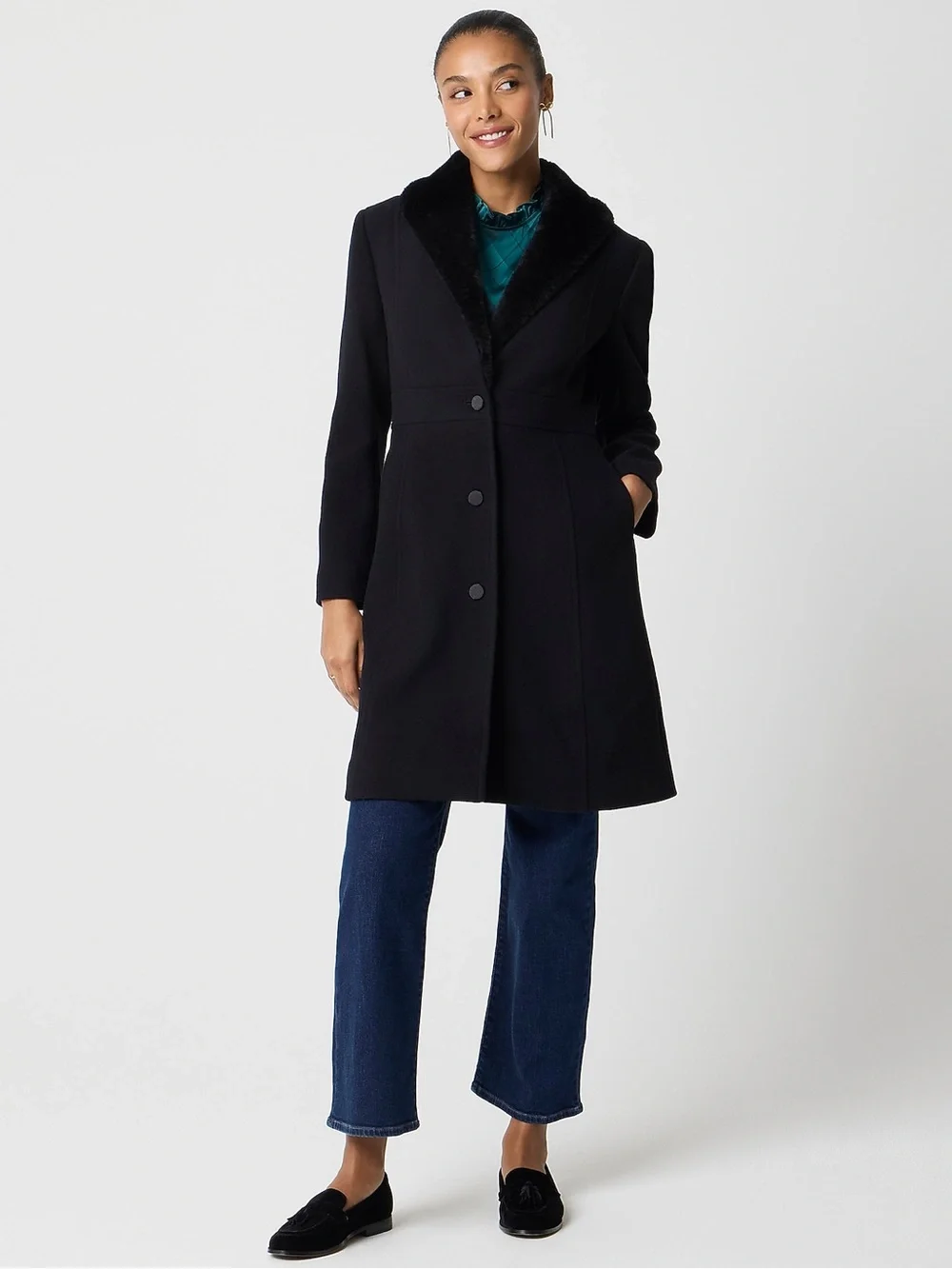 J.Crew Lady Day Coat with Faux-Fur Shawl Collar